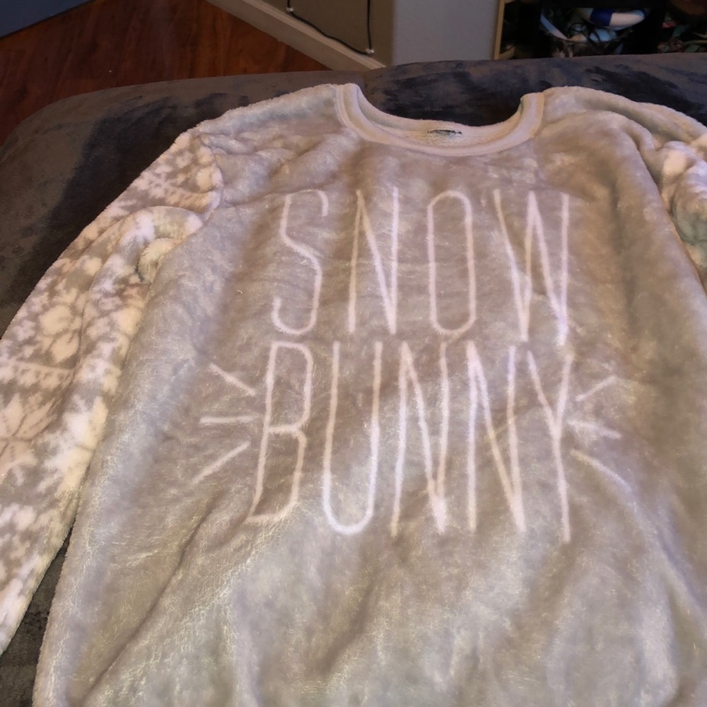 womens snow bunny fuzzy sweater